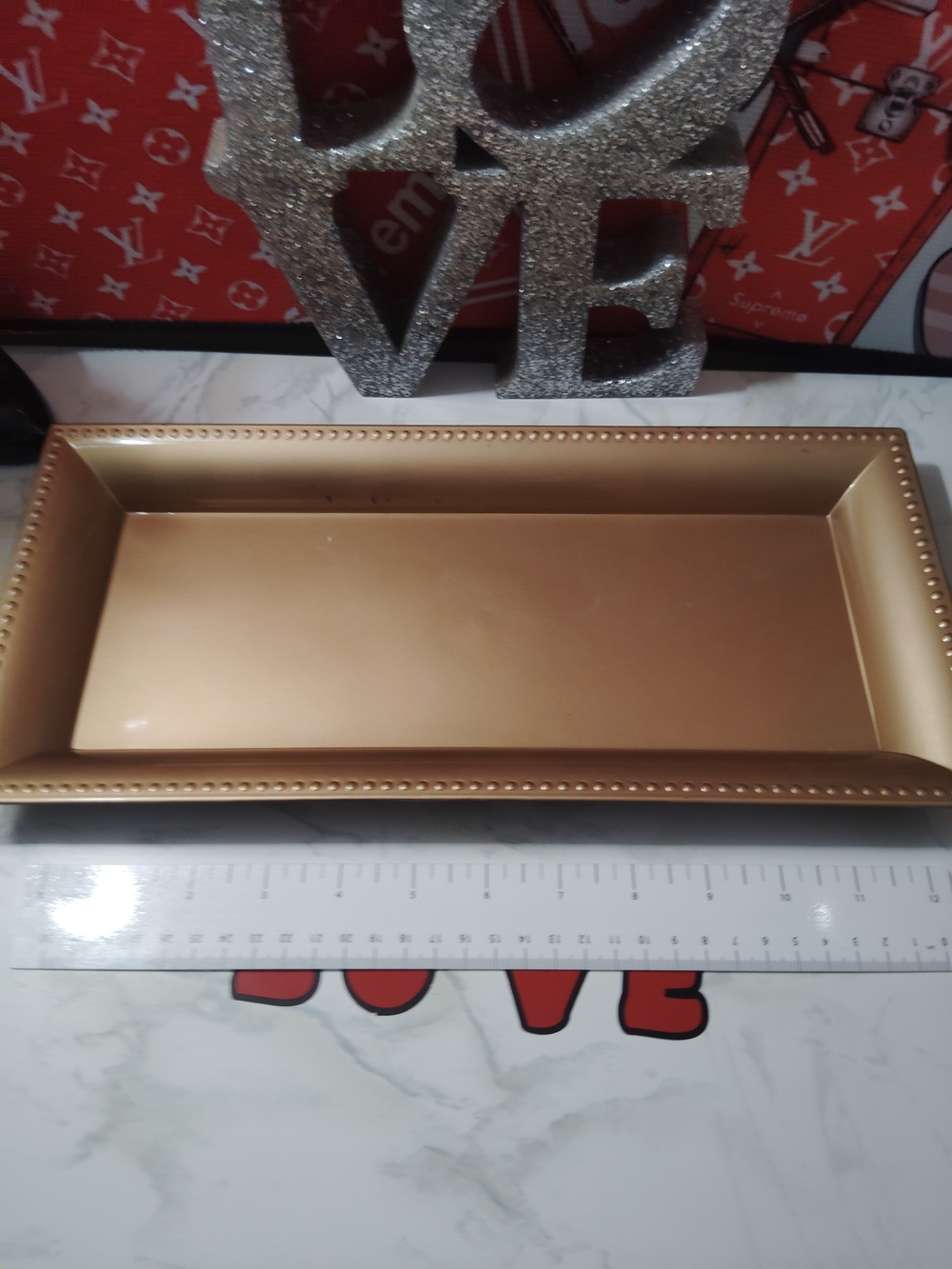 Gold Decorative Rectangular Serving Tray - Unbranded